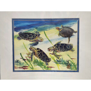 Original Daniel Wang Watercolor painting Sea Turtles Hawaii The Deaf Artist